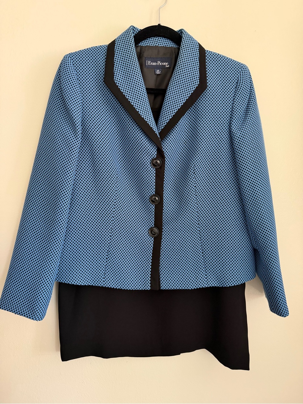 EVAN PICONE 2 Piece Skirt / Blazer Suit - Women's Size 12P - Textured Blue/Black
